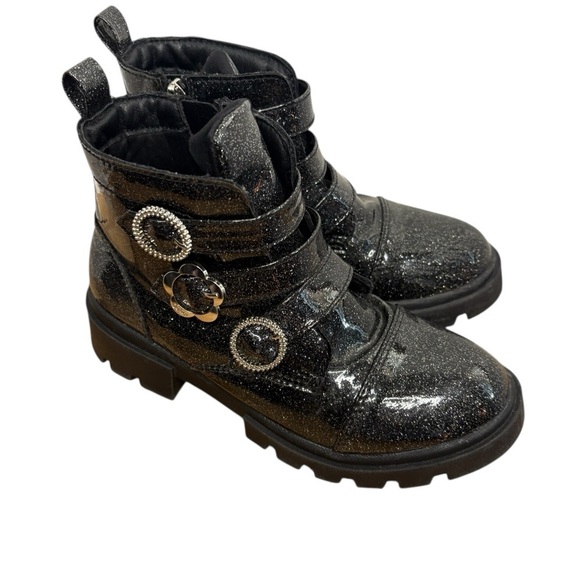 Justice Other - Justice Glittery Black big girls Kids Boots sz 3 zip+ 3 strap buckle preloved